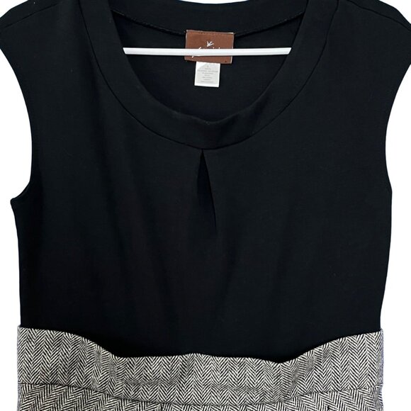 Prairie New York Black  Gray Pleated Wool Herringbone Dress Sleeveless Size LARG - Picture 3 of 7
